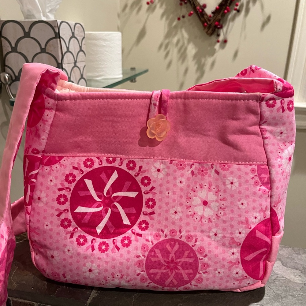 Hand Crafted Pink Patterned Breast Cancer Awareness Shoulder Bag